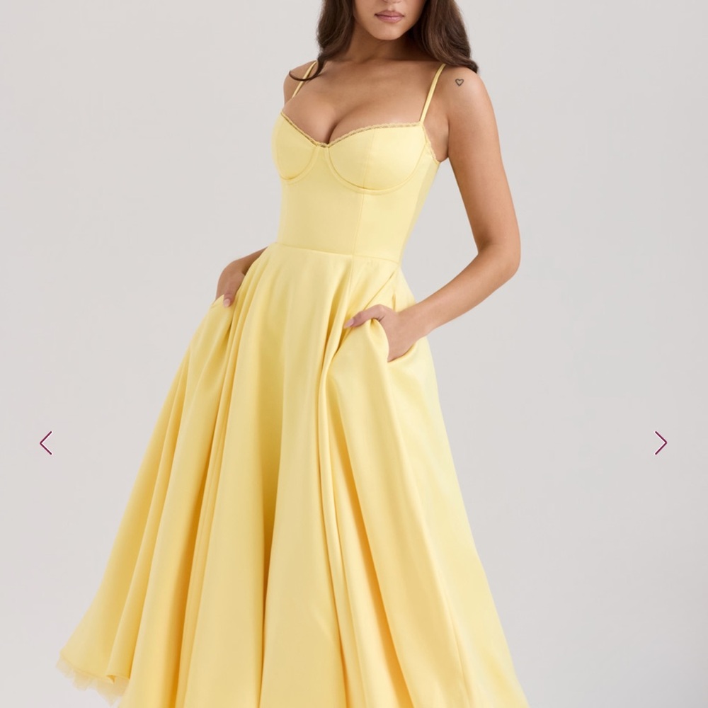 House of Cb mademoiselle yellow satin tulle midi dress